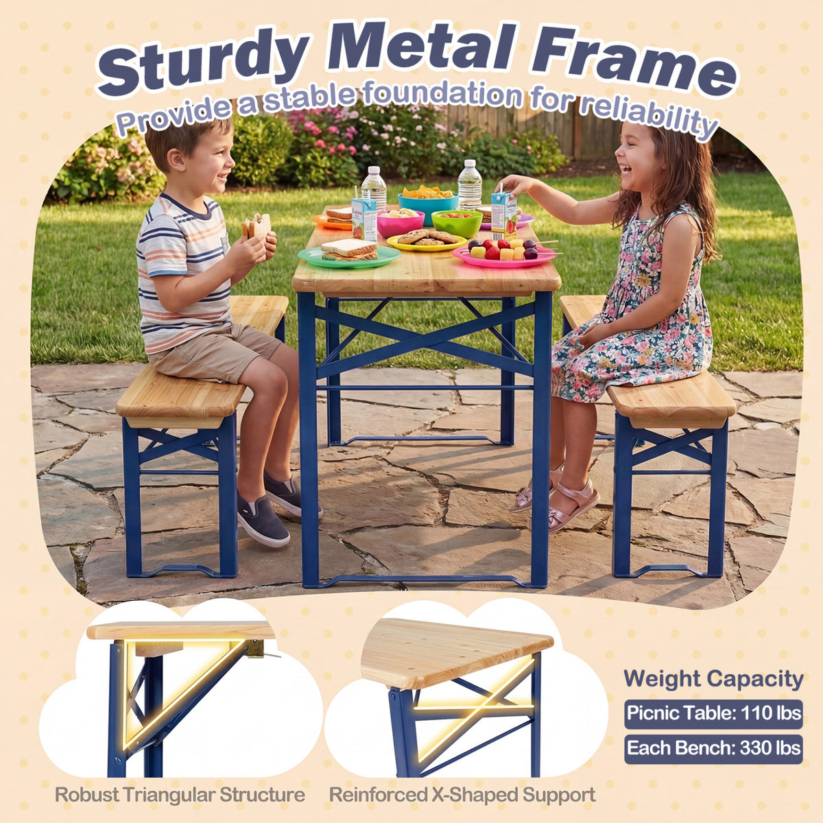 Kids Folding Picnic Table & Bench Set - 43.5 Inch Wood