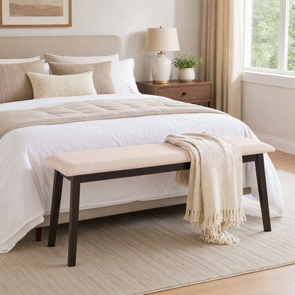 Upholstered Entryway Bench 43.5 Inch with Rubber Wood Frame