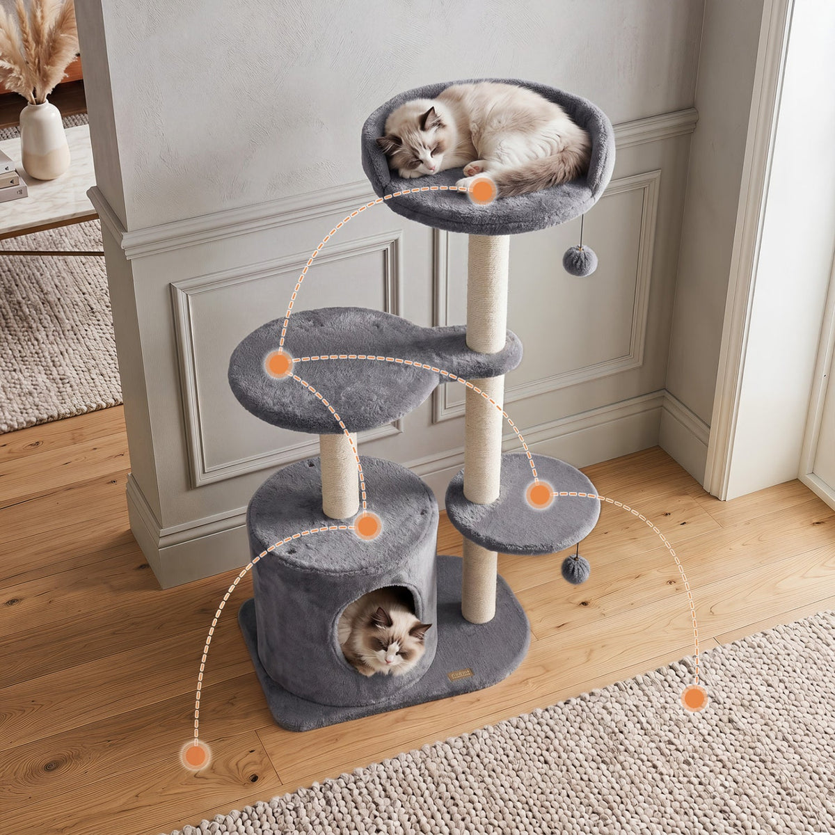 Cat Tree 43" with Condo, Perches & Scratching Posts