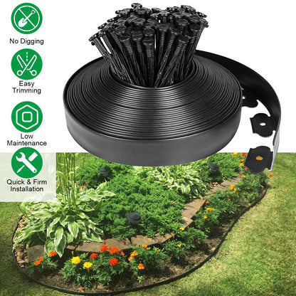Plastic Garden Edging Kit 100FT with 90 Spikes No-Dig Border