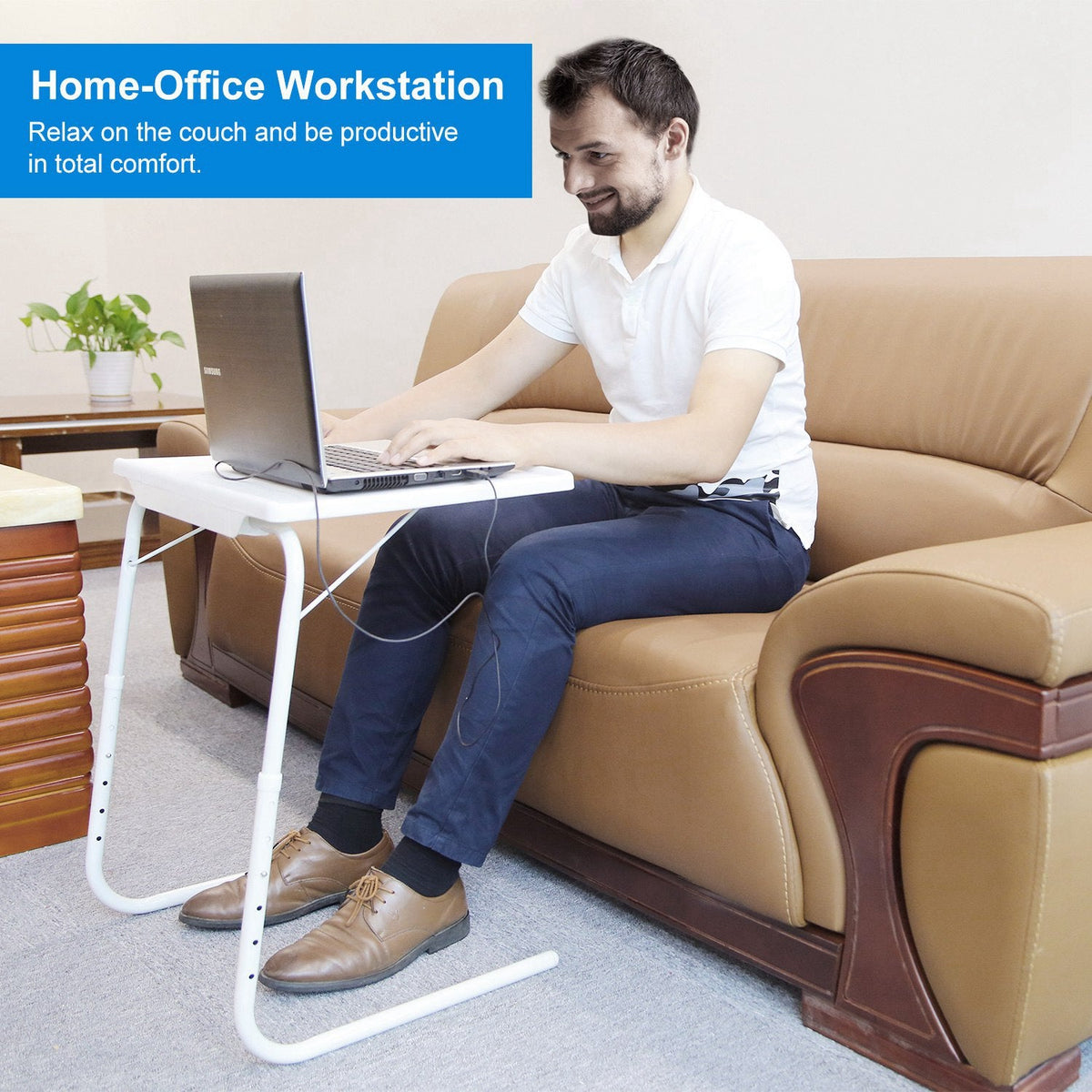 Foldable Tray Table Portable Sofa TV Tray 6 Heights 3 Angles Laptop Desk Adjustable Eating Dinner Coffee for Bed Dorm Home