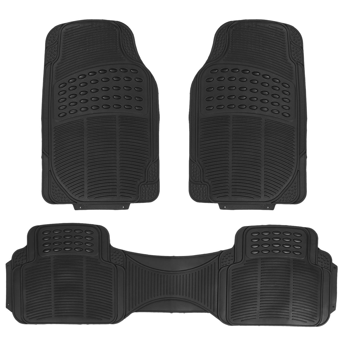 Car Floor Mats Set 3-Piece Heavy Duty PVC Rubber Trimmable