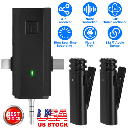 Wireless Clip-On Microphone with 3-in-1 Receiver