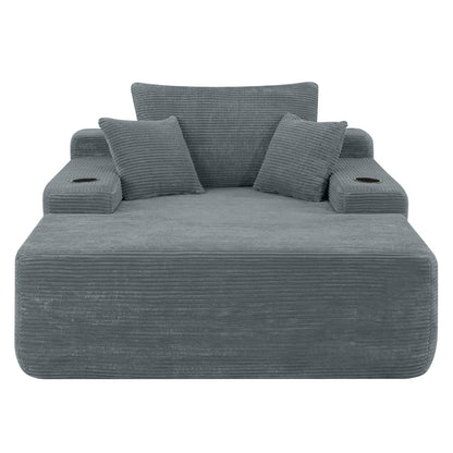 Convertible Chaise Lounge Sleeper Sofa with Cup Holders & Pillows