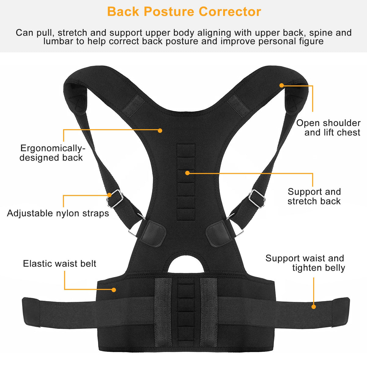 Magnetic Posture Corrector Back Brace with Lumbar Support