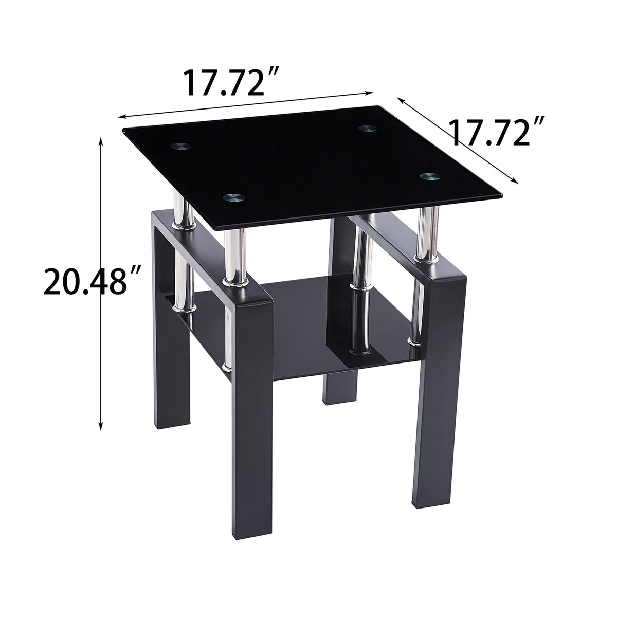 2Pcs Tempered Glass Sofa Table, 2-Tier Black End Table with Powder-Coated Iron Frame, Modern Glass Side Table for Living