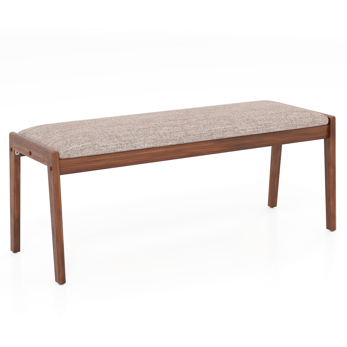 45 Inch Farmhouse Backless Bench with Rubber Wood Legs and Fabric Padded Seat-Beige