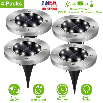 Solar Powered Ground Lights 4-Pack Waterproof Outdoor Path