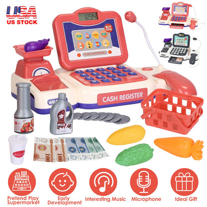 Kids Cash Register Pretend Play Toy with Scanner & Accessories