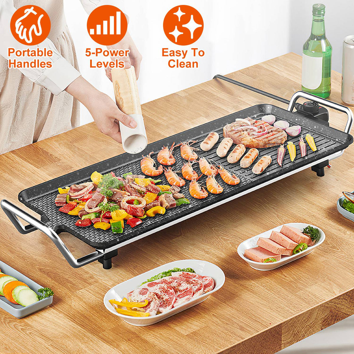 Electric Griddle Grill 1500W Non-Stick BBQ Hot Plate