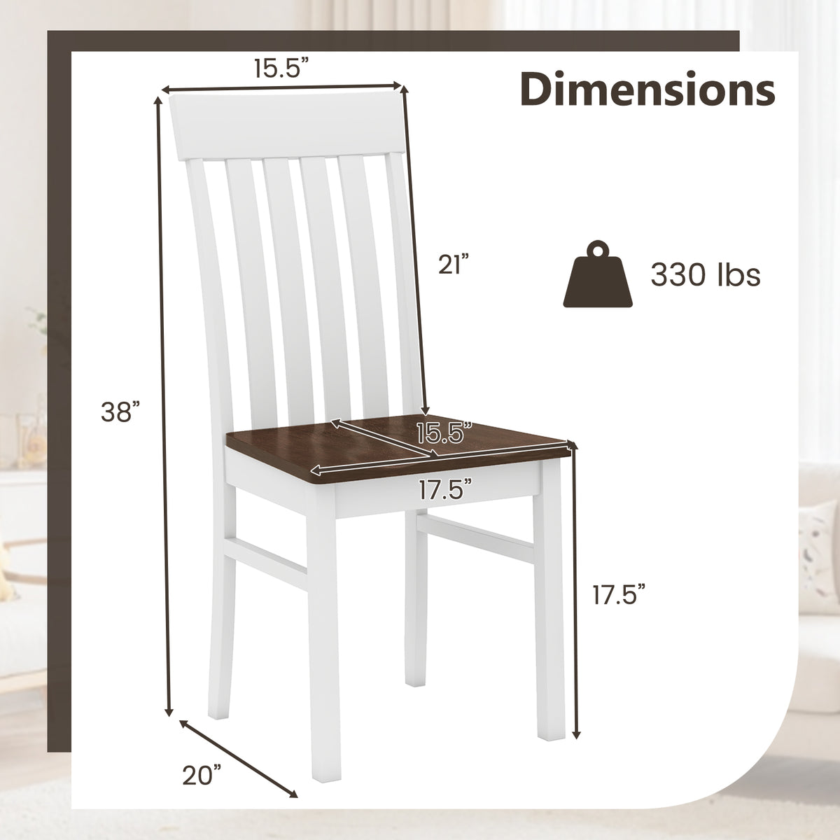 Dining Chairs with Slatted High Backrest, Set of 2