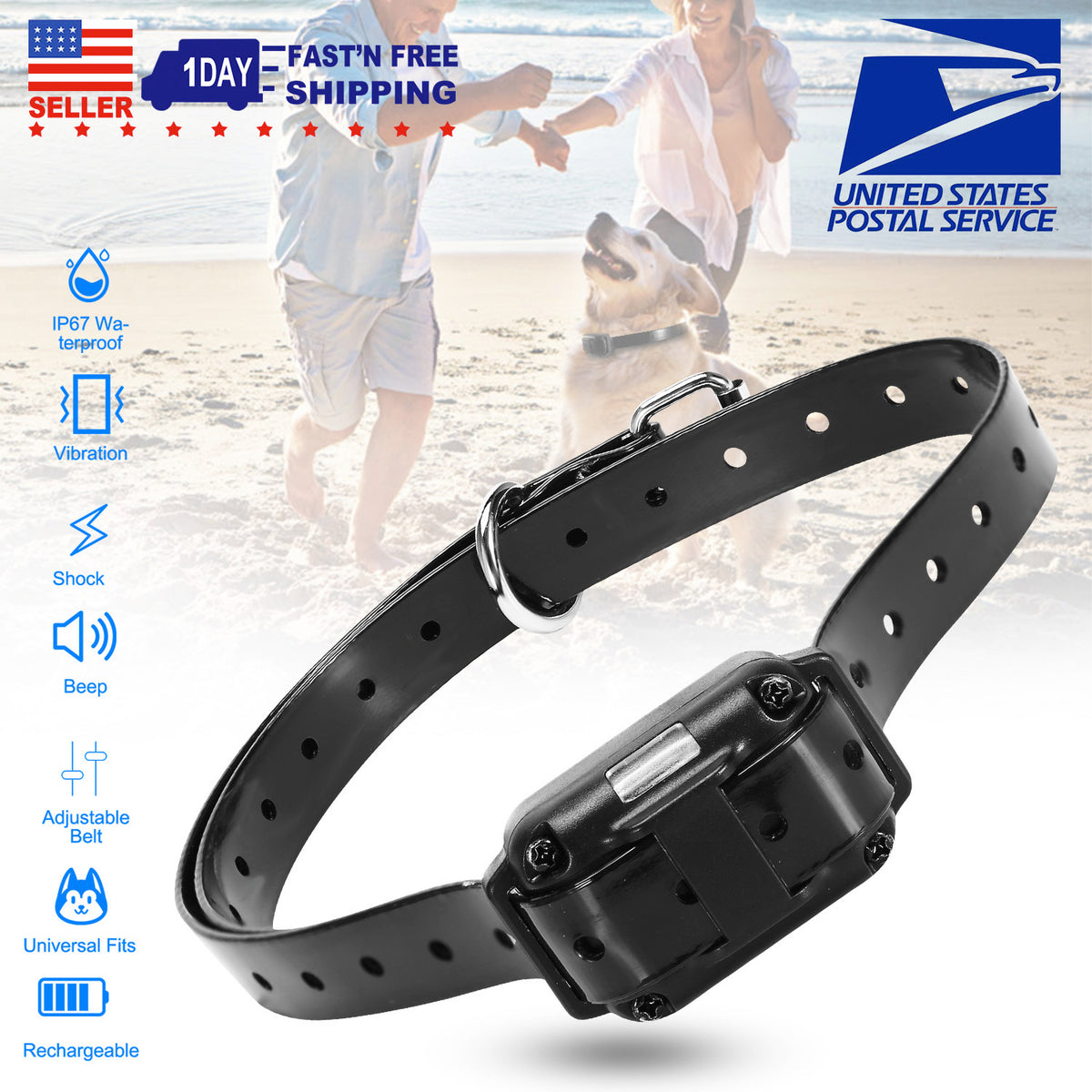 Dog Training Collar Receiver with Adjustable Belt IP67 Waterproof