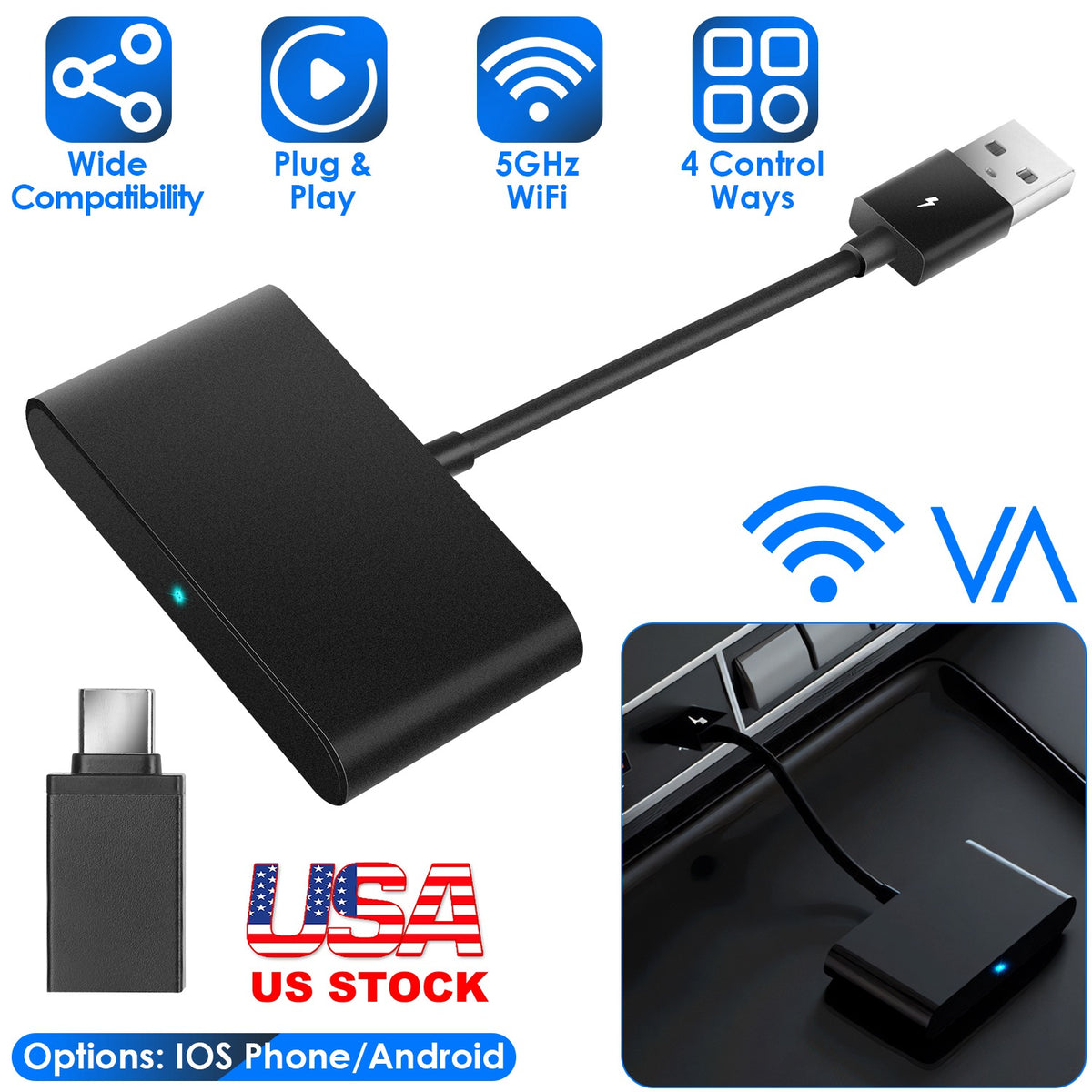 Wireless CarPlay Adapter for iPhone & Android - 5GHz WiFi