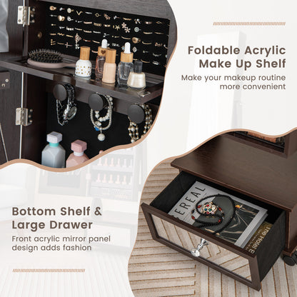 Lockable Jewelry Armoire Cabinet with Full-Length Mirror & LED