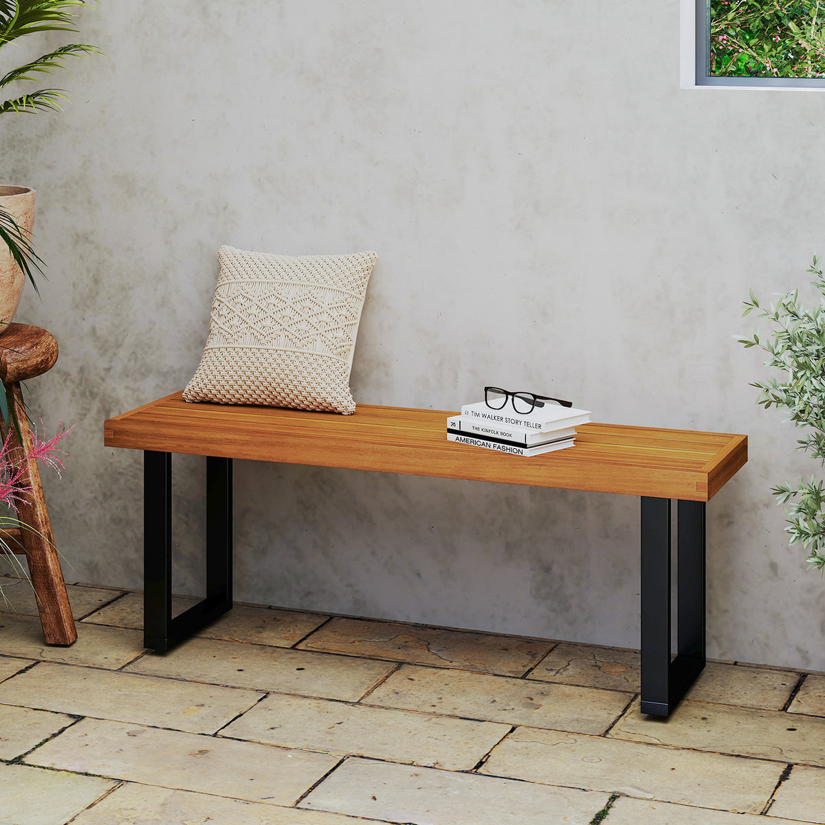 48-Inch Acacia Wood Outdoor Bench Set of 2