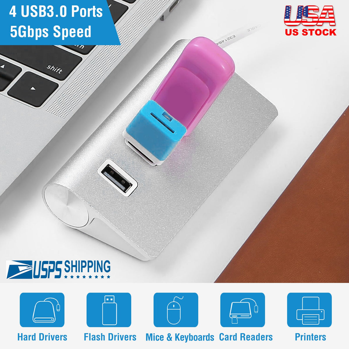 4-Port USB 3.0 Hub with 5Gbps Data Transfer Speed