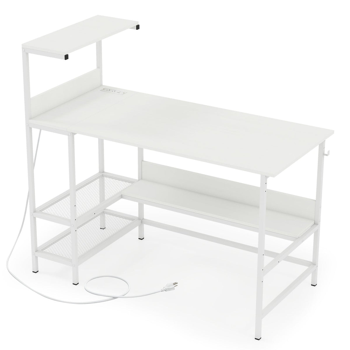 48 Inch Computer Desk with Power Outlets and Storage Shelves