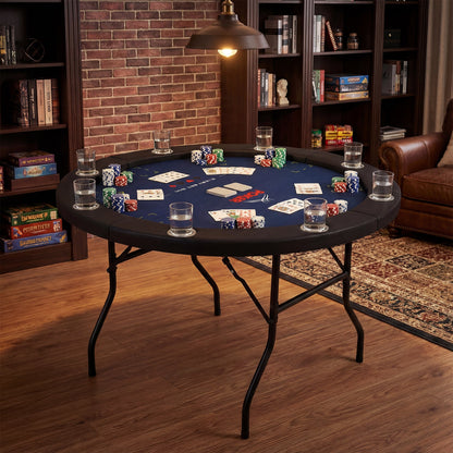 48 Inch Foldable Poker Table with 8 Cup Holders and Padded Edges