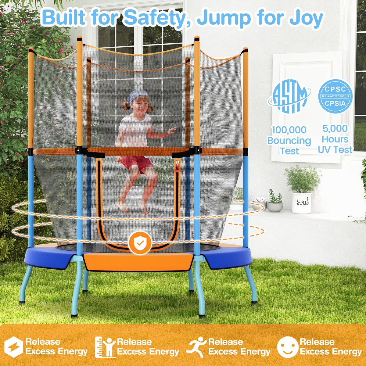 48 Inch Toddler Trampoline with Safety Enclosure Net