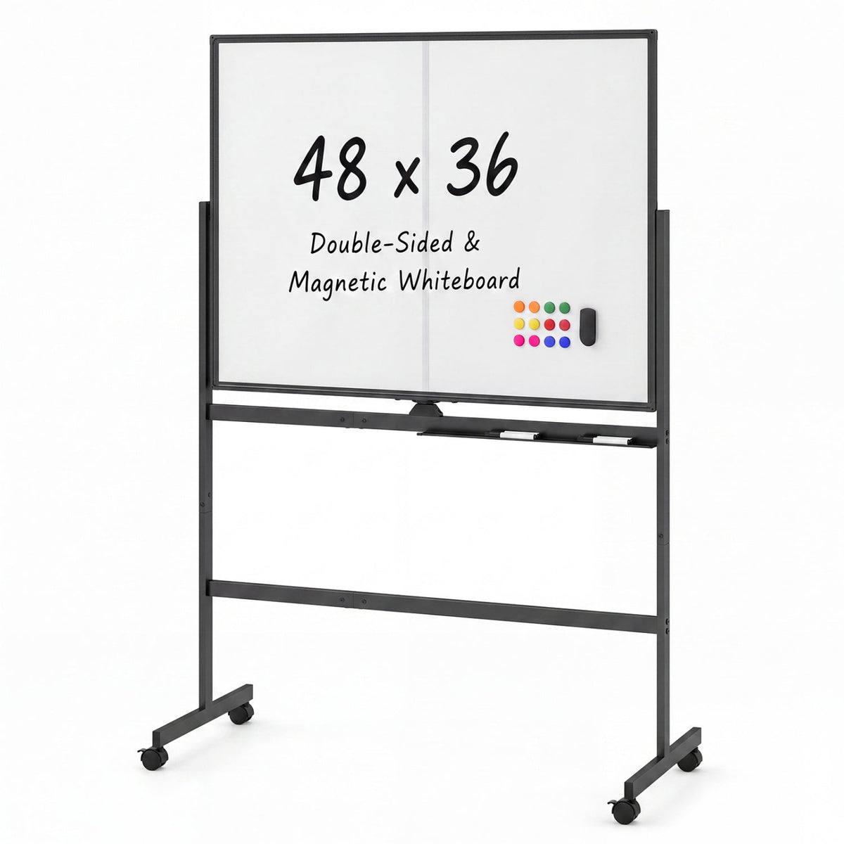 48" x 36" Double-Sided Mobile Whiteboard with Lockable Wheels