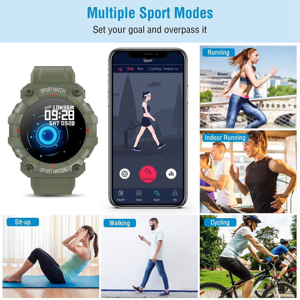 1.3in Wireless Fitness Tracker IP67 Waterproof Smart Watch Sport Bracelet w/Heart Rate Blood Pressure Sleep Monitor For Android IOS