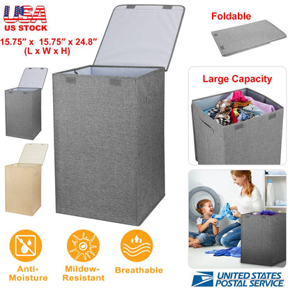 Foldable Laundry Hampers Washing Clothes Laundry Basket w/ Lid Handles Storage Organizer