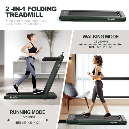2-in-1 Folding Treadmill with Dual Display and Remote Control