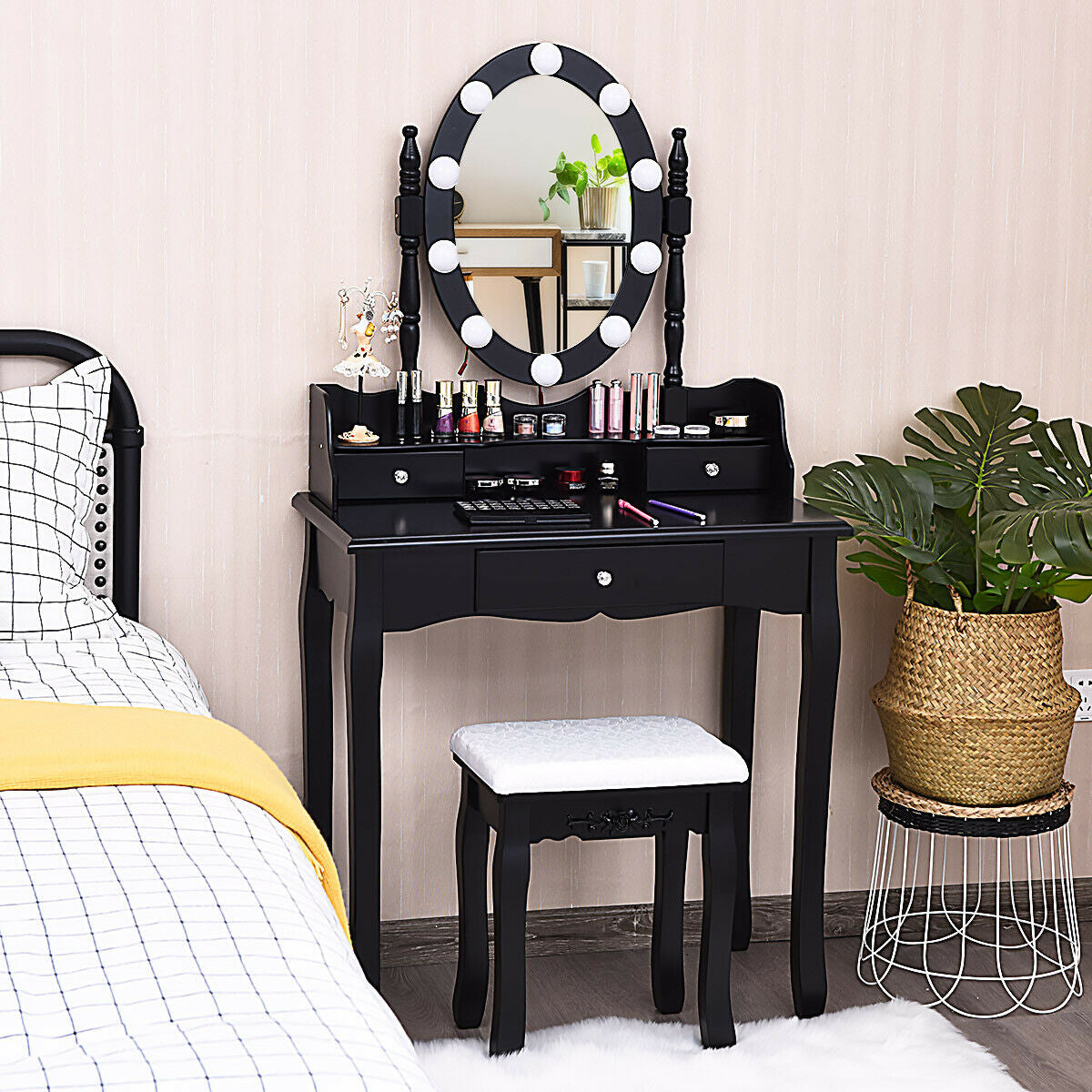 Makeup Vanity Set with LED Lighted Mirror and 3 Drawers