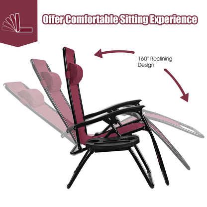Zero Gravity Folding Lounge Chair Set of 2 with Pillow