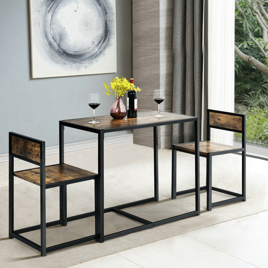 3-Piece Compact Dining Set with Metal Frame for Small Spaces