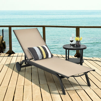 Adjustable Outdoor Chaise Lounge Chair with Wheels
