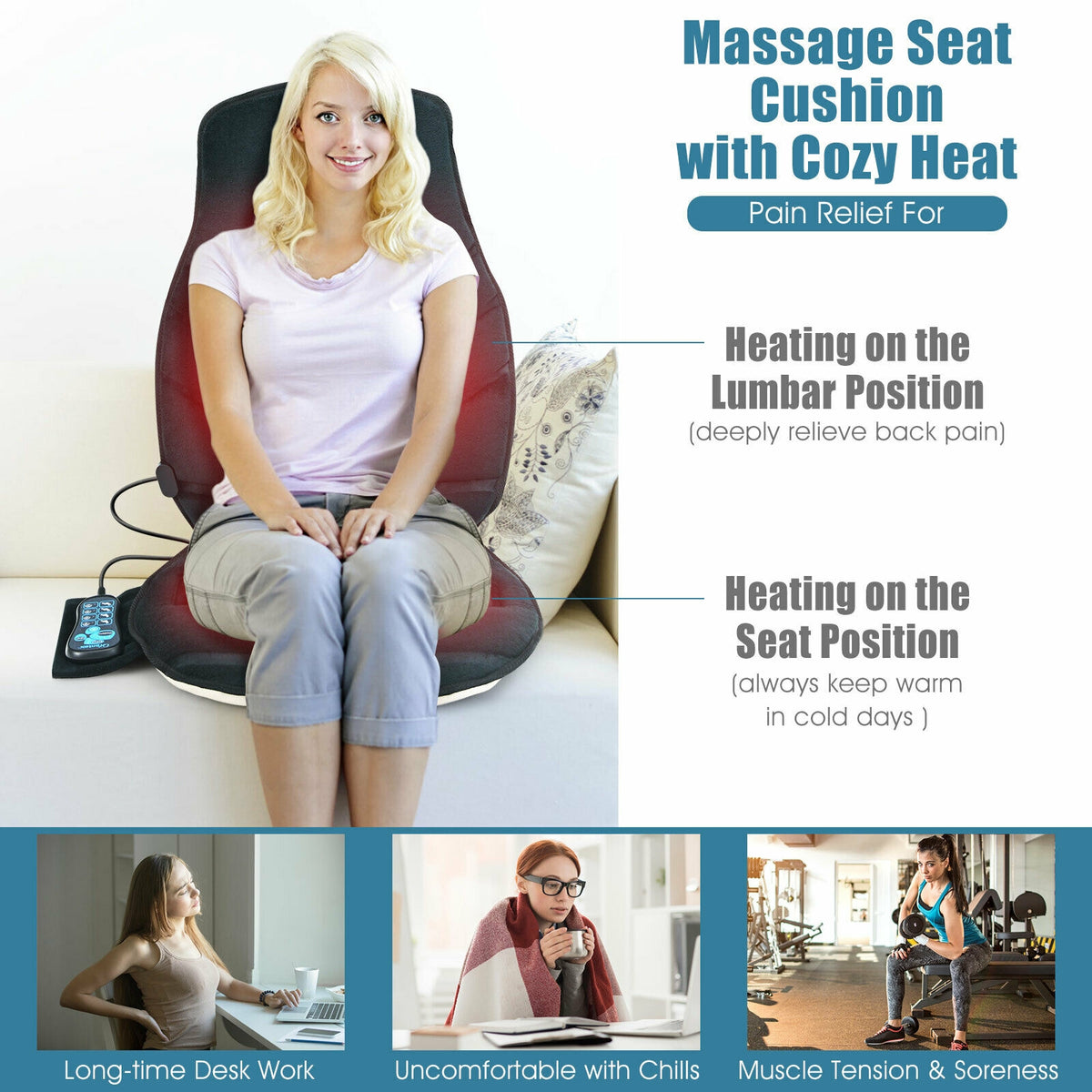 Seat Cushion Massager with Heat and 6 Vibration Motors for Home
