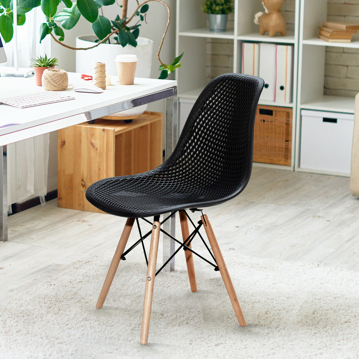 Modern Hollow Dining Chairs Set of 4 with Wood Legs