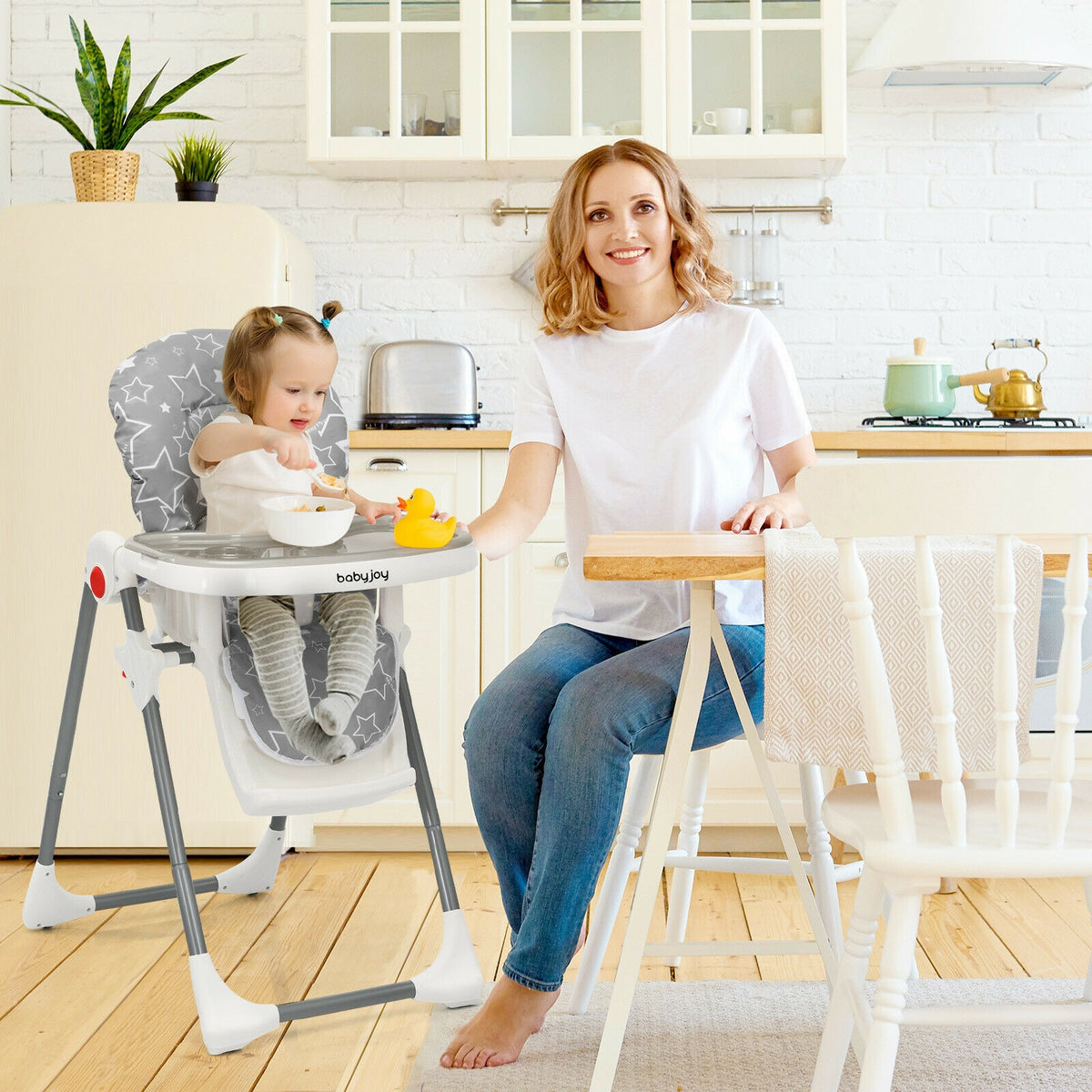 Folding Baby High Chair with 6-Level Height Adjustment