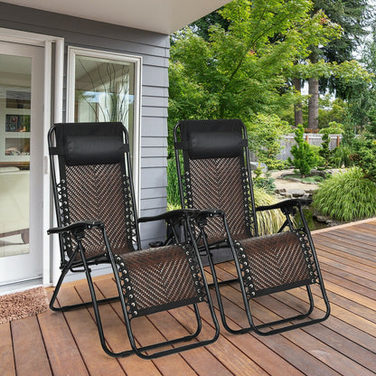 Folding Zero Gravity Lounge Chair Set - 2 Piece Rattan
