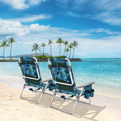 Folding Beach Chair 2-Pack with 5-Position Backrest & Pillow