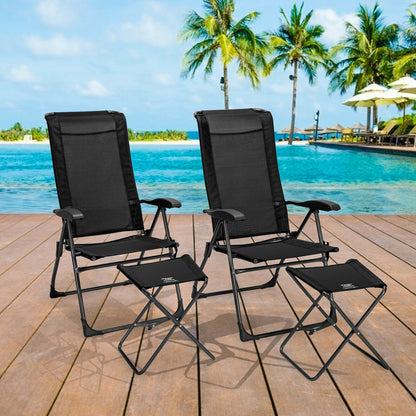 Adjustable Folding Patio Dining Chair with Ottoman Set (2-Pack)