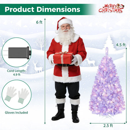 6 FT Light Purple Pre-Lit Peacock Blue Christmas Tree with 250 Warm White LED Lights