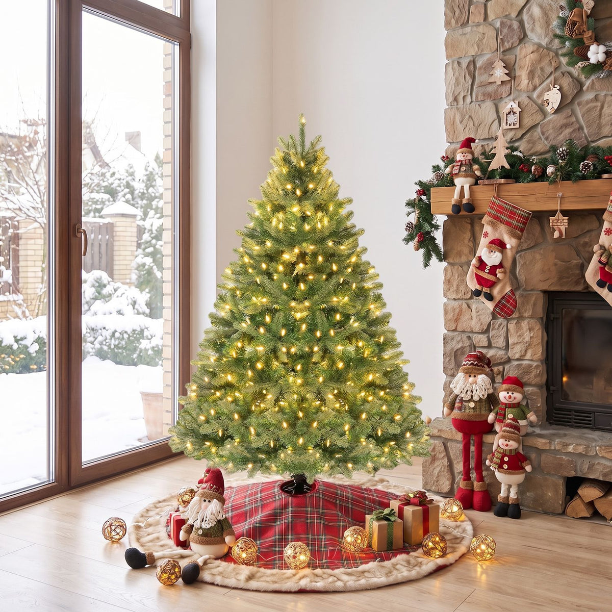 4.5 FT Pre-Lit Artificial Christmas Tree with 450 Warm White LED Lights and 525 PVC & PE Branch Tips
