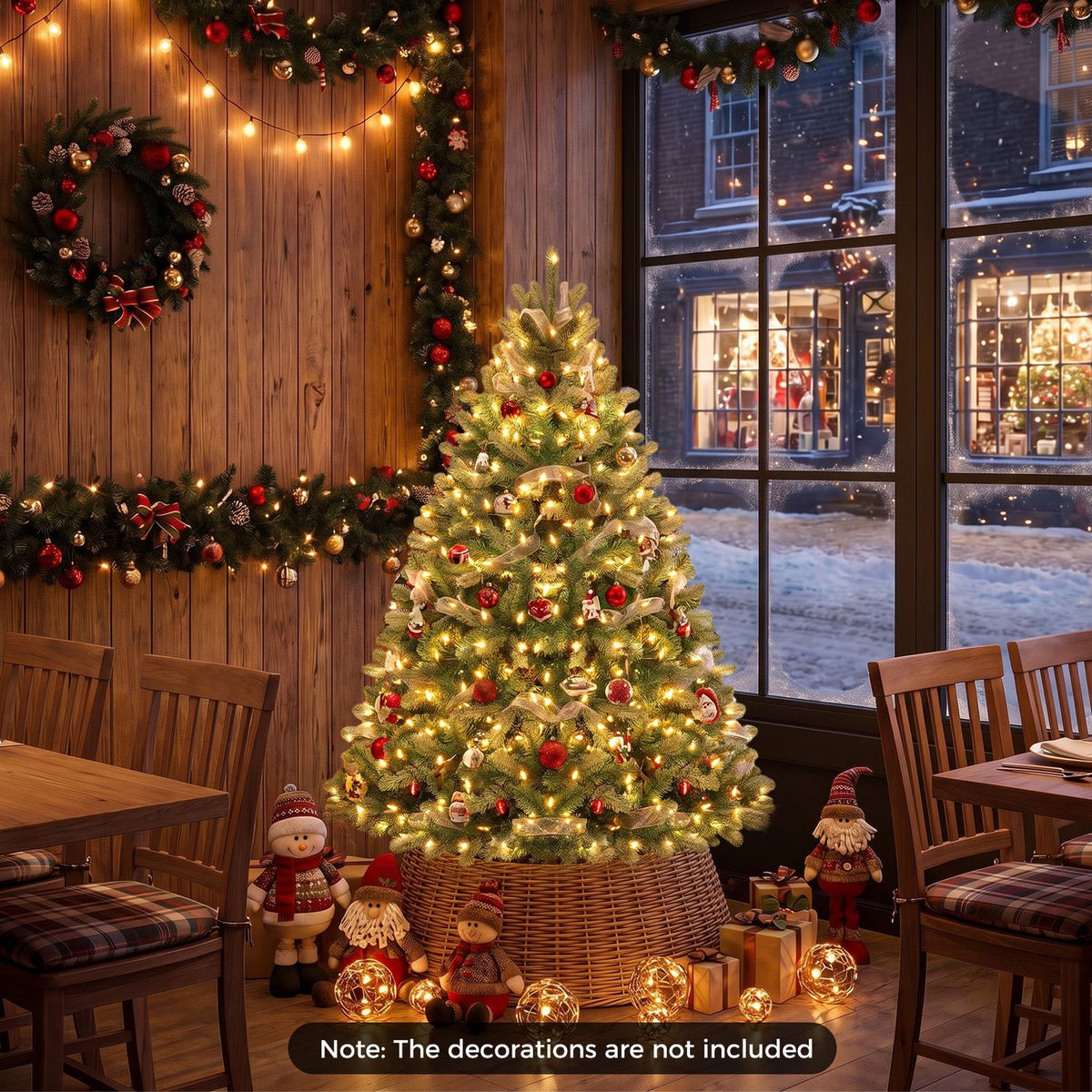 4.5 FT Pre-Lit Artificial Christmas Tree with 450 Warm White LED Lights and 525 PVC & PE Branch Tips