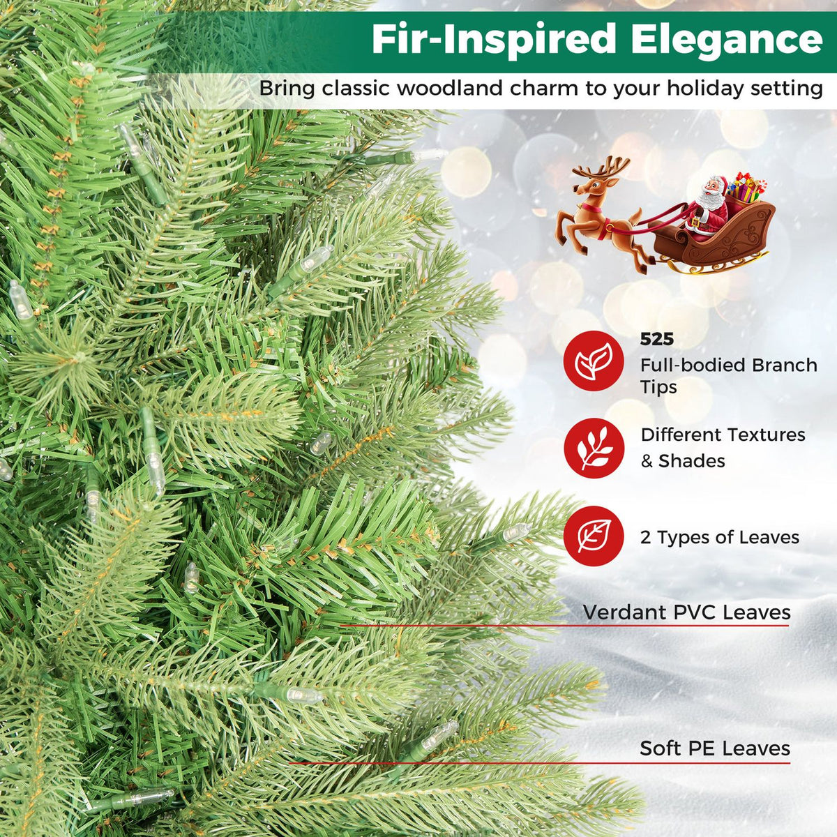 4.5 FT Pre-Lit Artificial Christmas Tree with 450 Warm White LED Lights and 525 PVC & PE Branch Tips