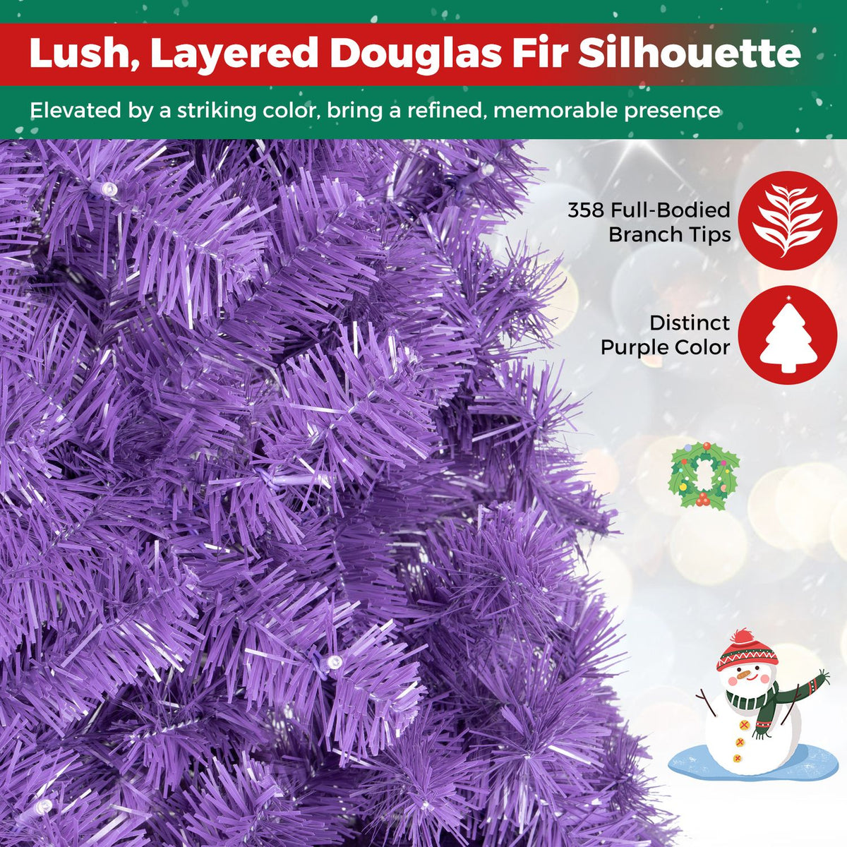 6 FT Pre-Lit Purple Christmas Tree with 500/250/140/750 Warm White LED Lights