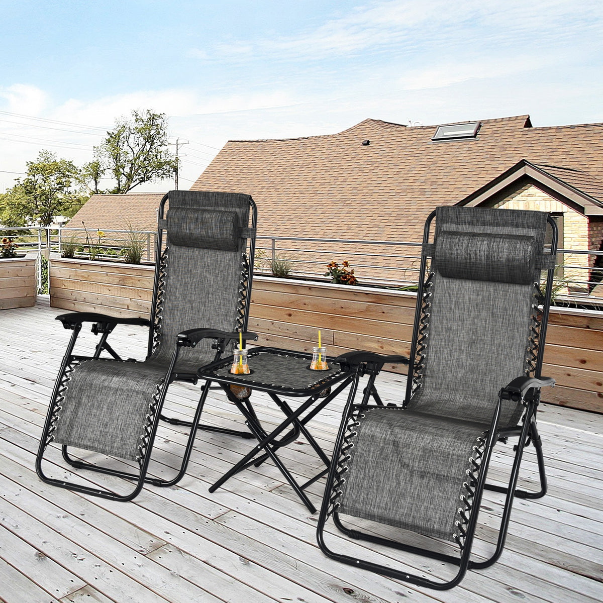 Zero Gravity Reclining Lounge Chairs with Table Set (3-Piece)