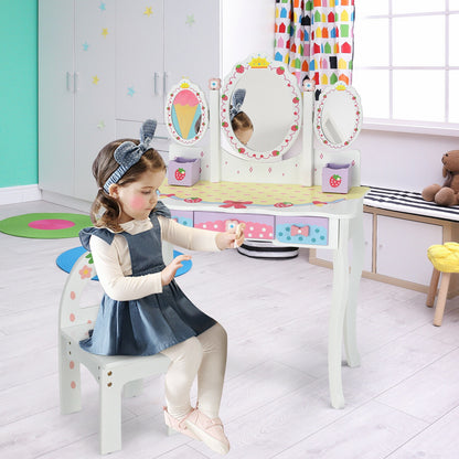 Kids Vanity Table Set with Tri-Fold Mirror and Chair