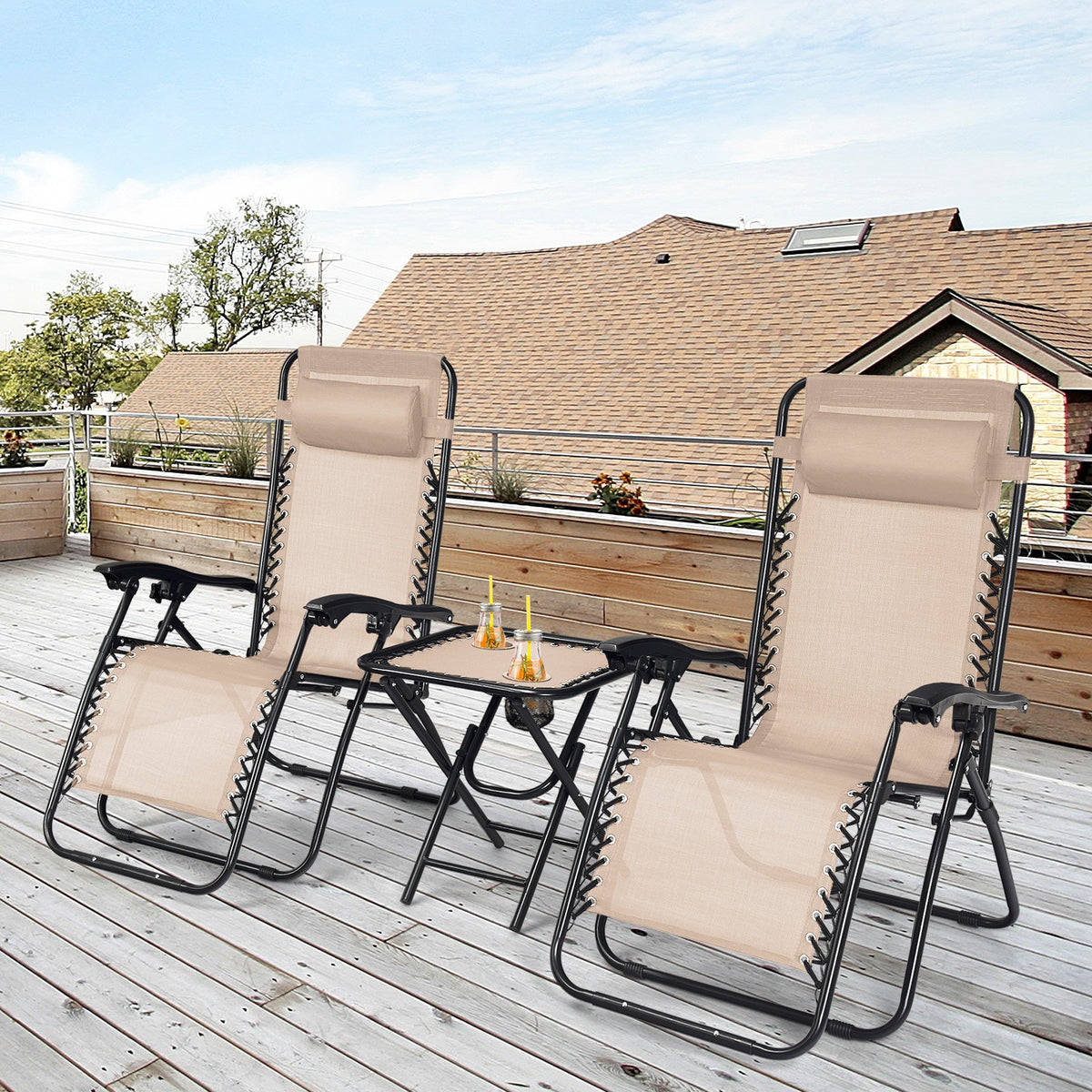 Zero Gravity Reclining Lounge Chairs with Table Set (3-Piece)