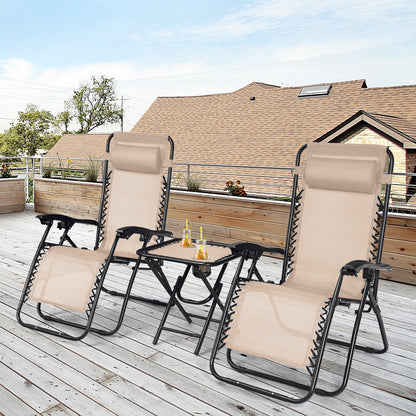 Zero Gravity Reclining Lounge Chairs with Table Set (3-Piece)