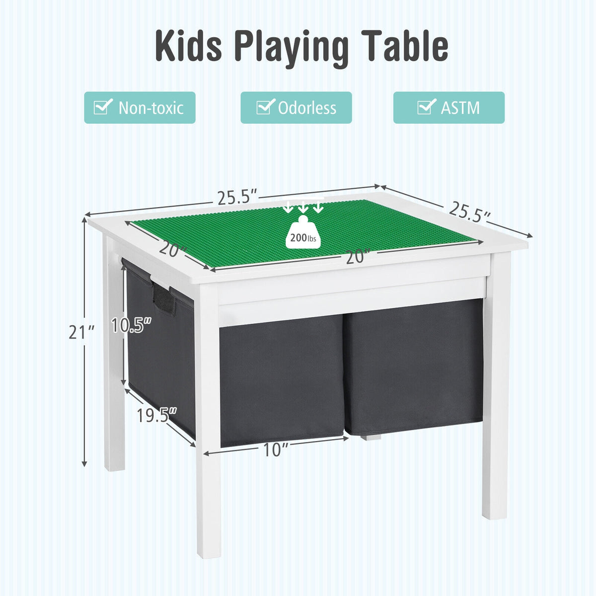 Kids 2-in-1 Activity Table with Building Block Board & Drawers