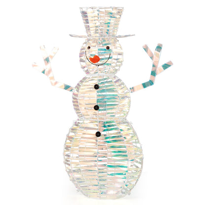 4 Feet Iridescent Christmas Snowman with White LED Lights and Ground Stakes