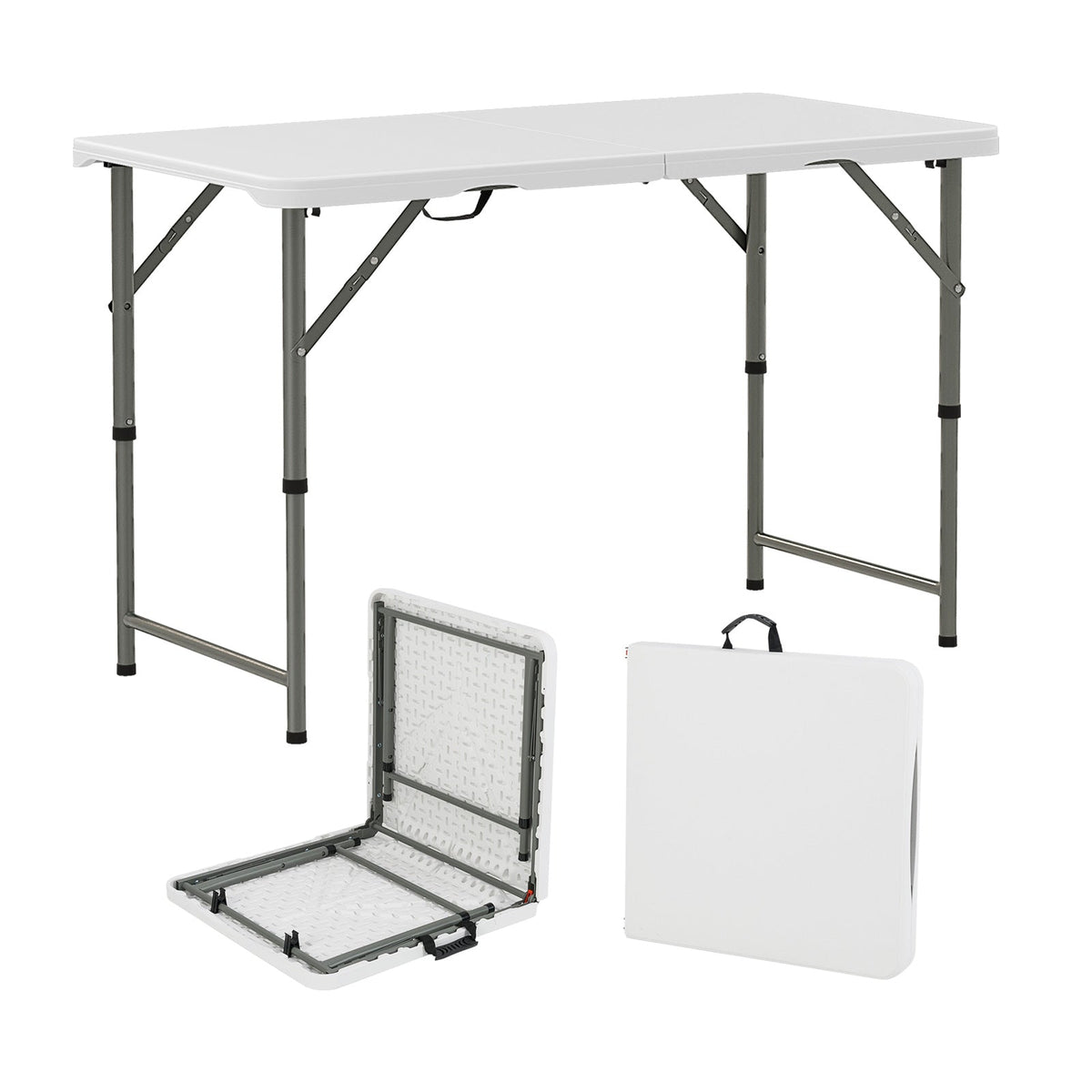 4 Feet Portable Camping Table with HDPE Tabletop and Metal Legs-White