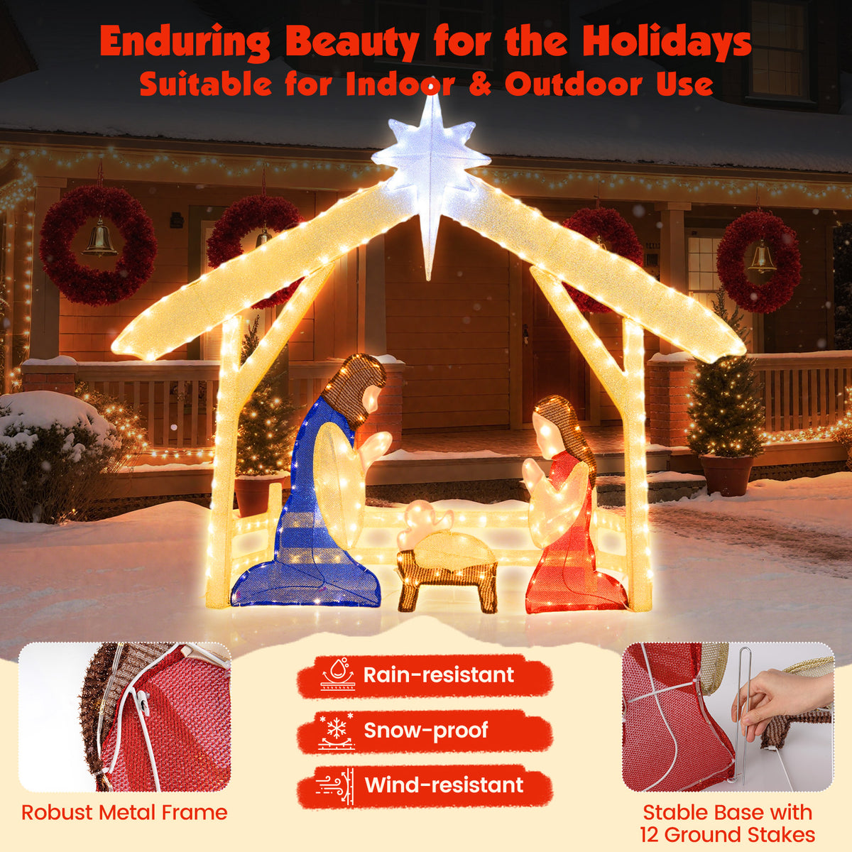 4 Ft Lighted Nativity Scene Pre-lit Christmas Holy Family Set